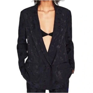 ZARA Navy Floral Jacquard Soft Blazer Size Medium
